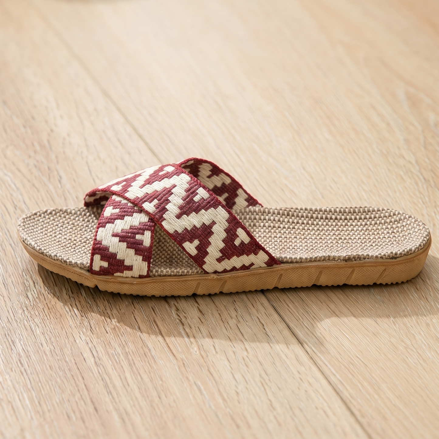 Aloueta Women's Hot Red Straw Crossband Slippers for Daily Comfort
