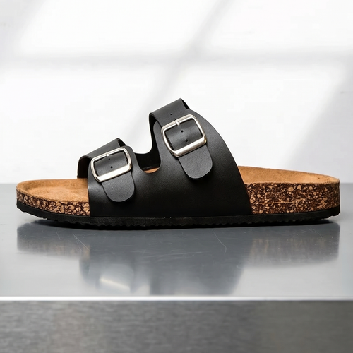 Aloueta Unisex Deep Leather Doubleband Cork Slippers For Daily Comfort