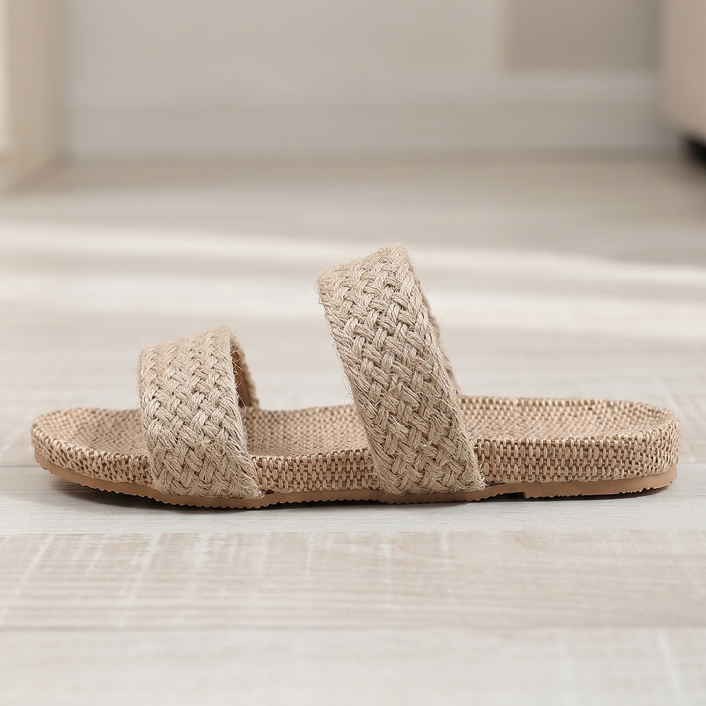 Aloueta Unisex Beige Straw Doubleband Slippers For Daily Comfort
