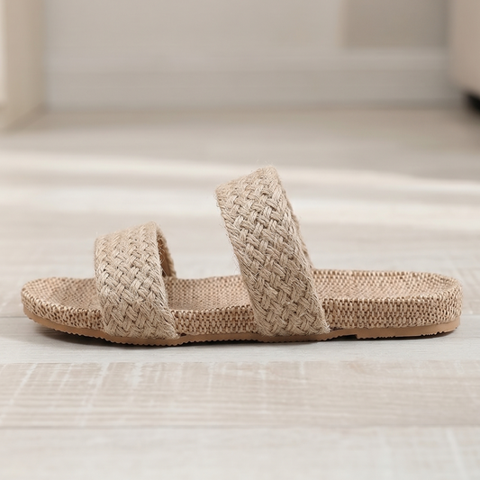 Aloueta Unisex Beige Straw Doubleband Slippers For Daily Comfort