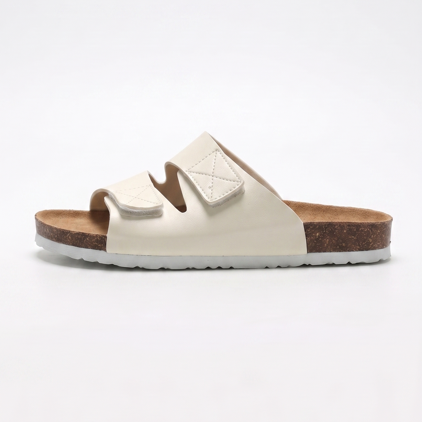 Aloueta Men's Cream Leather Doubleband Cork Sandals For Daily Comfort