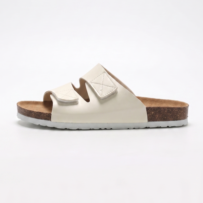 Aloueta Men's Cream Leather Doubleband Cork Sandals For Daily Comfort