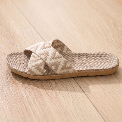 Aloueta Women's Matte Beige Straw Crossband Slippers for Daily Comfort