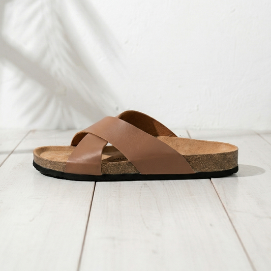 Aloueta Men's Sand Leather Crossband Slippers For Daily Strides