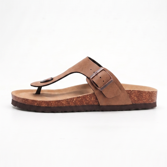 Aloueta Women's Light Brown Leather Cork Slippers For Daily Strides