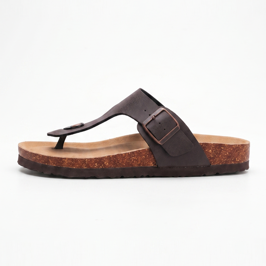 Aloueta Women's Deep Brown Leather Cork Slippers For Daily Strides