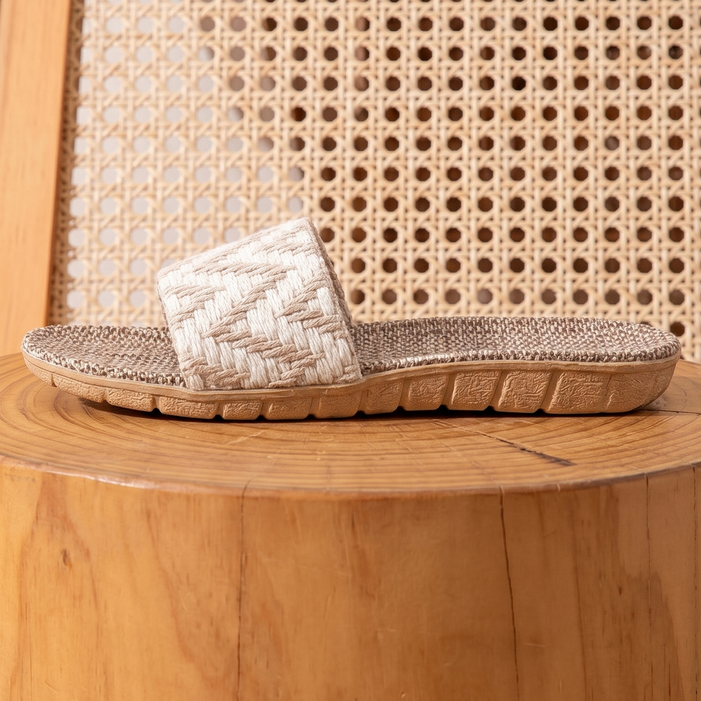 Aloueta Women's Matte Beige Straw Singleband Slippers for Daily Comfort