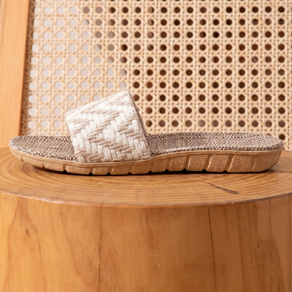 Aloueta Women's Matte Beige Straw Singleband Slippers for Daily Comfort