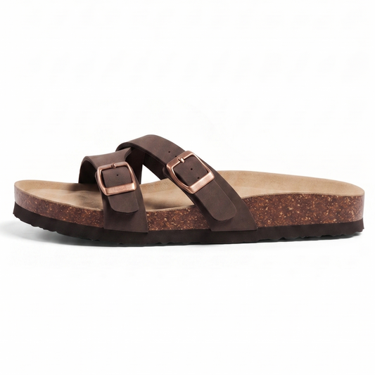 Aloueta Women's Bronze Leather Cork Sandals For Daily Strides