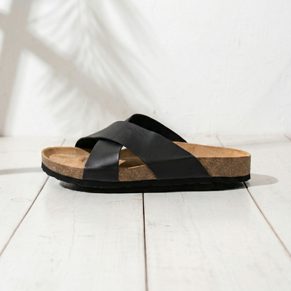 Aloueta Men's Deep Leather Crossband Slippers For Daily Strides