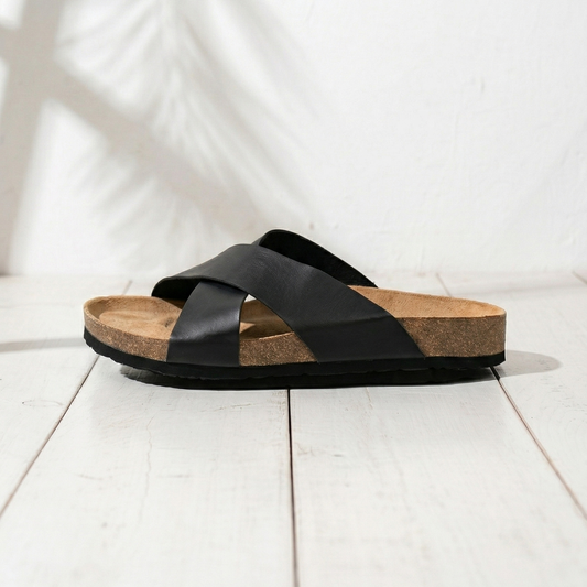 Aloueta Men's Deep Leather Crossband Slippers For Daily Strides