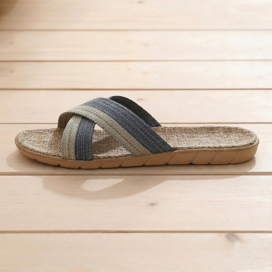 Aloueta Unisex Wave Straw Crossband Slippers For Daily Comfort