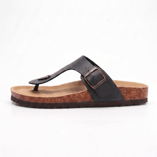 Aloueta Women's Dark Leather Cork Slippers For Daily Strides