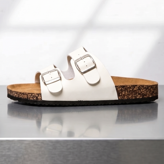 Aloueta Unisex Light Leather Doubleband Cork Slippers For Daily Comfort