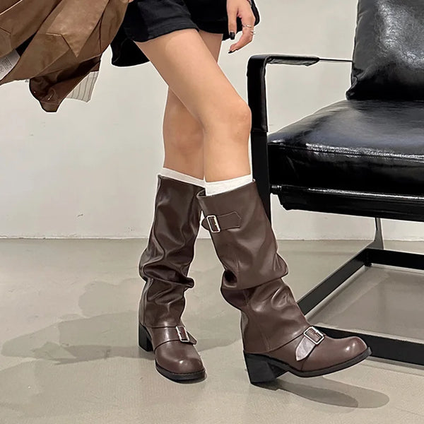 Women’s Knee-High Platform Chunky Heel Boots