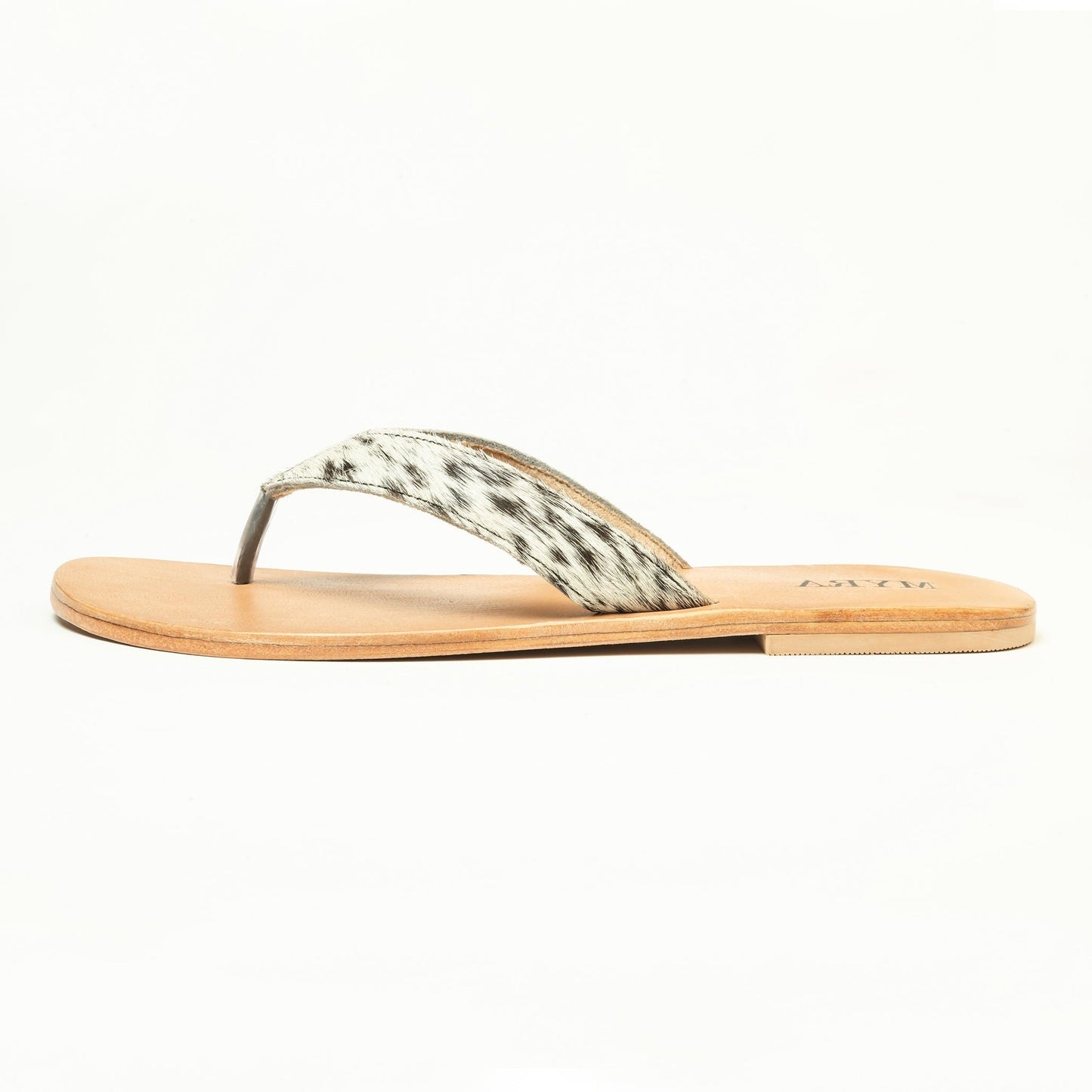 Myra Echo Valley Hairon Leather Sandals in Spotted Ivory