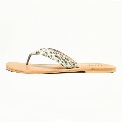 Myra Echo Valley Hairon Leather Sandals in Spotted Ivory