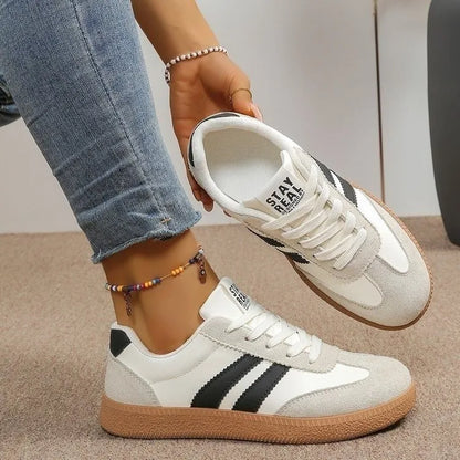 Women’s Patchwork Leather Sneakers – Casual Comfortable Shoes