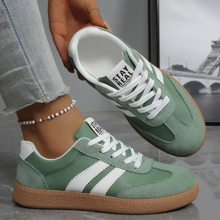 Women’s Patchwork Leather Sneakers – Casual Comfortable Shoes