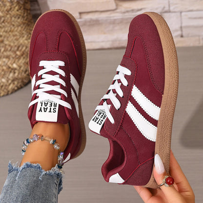 Women’s Patchwork Leather Sneakers – Casual Comfortable Shoes