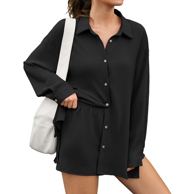 Women's Shirt And Shorts Set Made Of Chiffon Fabric