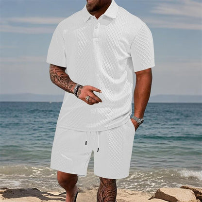 Men's Jacquard Polo Shorts Set