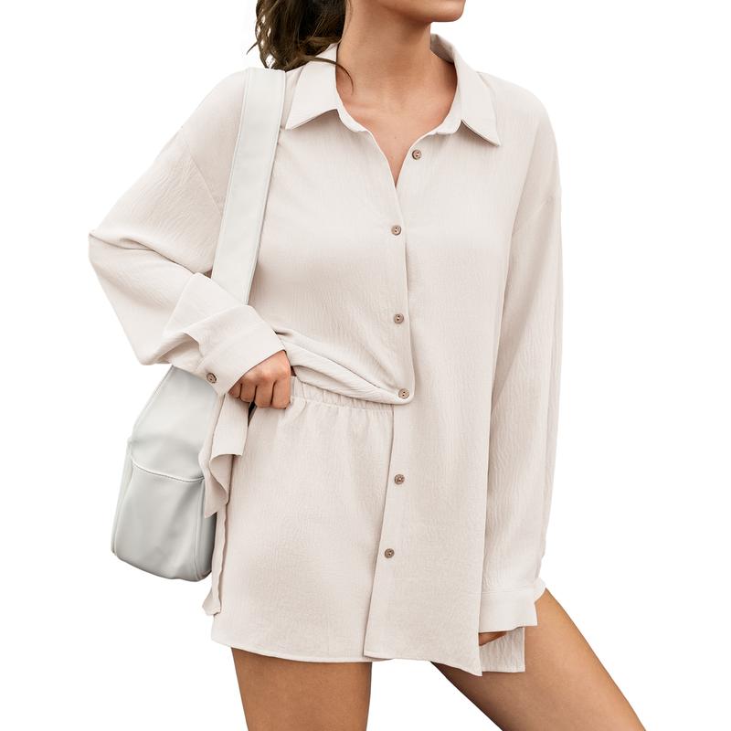 Women's Shirt And Shorts Set Made Of Chiffon Fabric