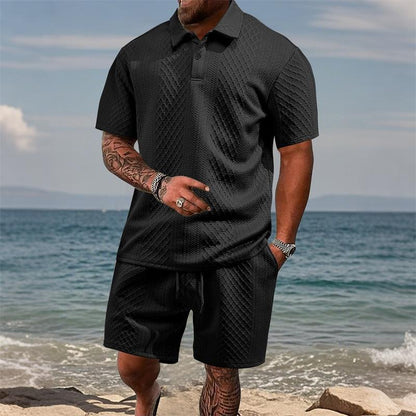 Men's Jacquard Polo Shorts Set