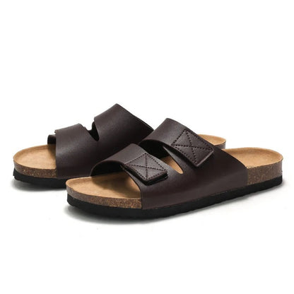Aloueta Men's Bronze Leather Doubleband Cork Sandals For Daily Comfort