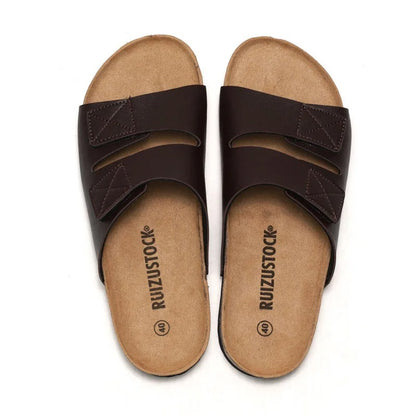 Aloueta Men's Bronze Leather Doubleband Cork Sandals For Daily Comfort
