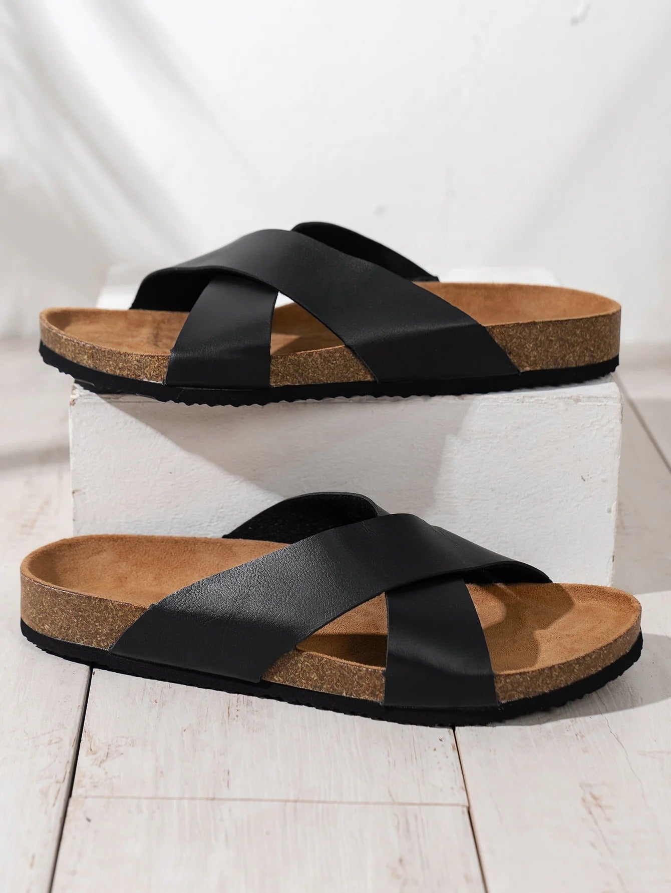 Aloueta Men's Deep Leather Crossband Slippers For Daily Strides