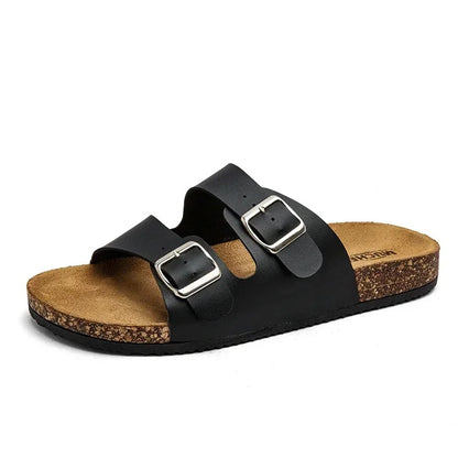 Aloueta Unisex Deep Leather Doubleband Cork Slippers For Daily Comfort