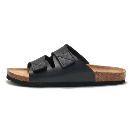 Aloueta Men's Coal Leather Doubleband Cork Sandals For Daily Comfort
