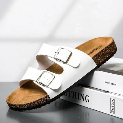 Aloueta Unisex Light Leather Doubleband Cork Slippers For Daily Comfort
