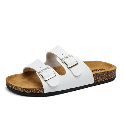 Aloueta Unisex Light Leather Doubleband Cork Slippers For Daily Comfort