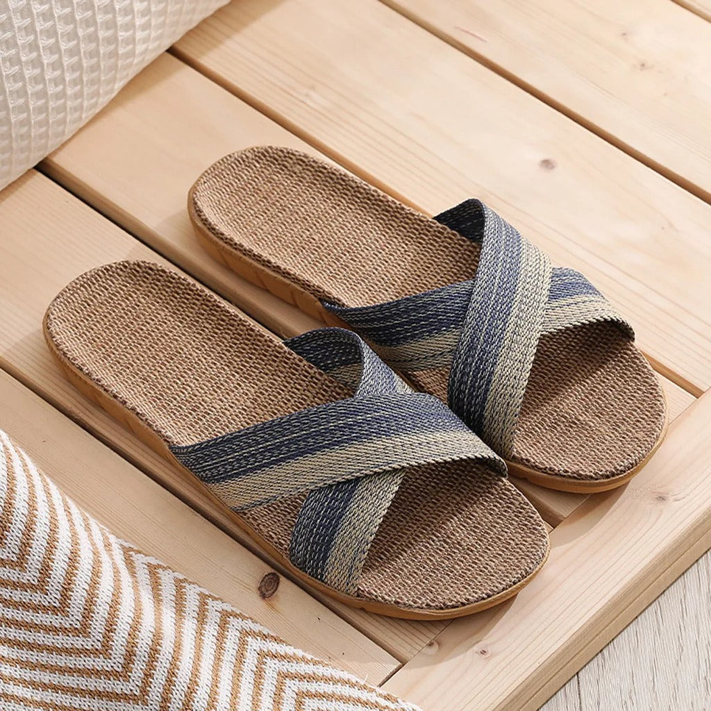 Aloueta Unisex Wave Straw Crossband Slippers For Daily Comfort