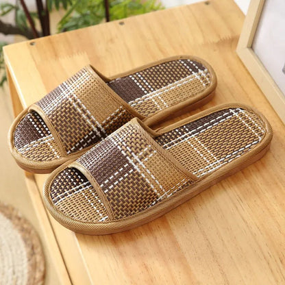 Aloueta Unisex Pattern Bamboo Large Grid Slippers For Daily Comfort