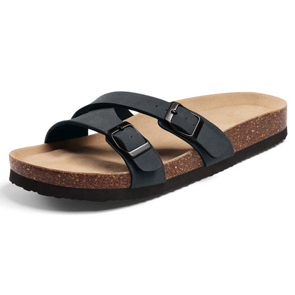 Aloueta Women's Deep Leather Cork Sandals For Daily Strides