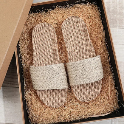 Aloueta Unisex Beige Straw Singleband Slippers For Daily Comfort