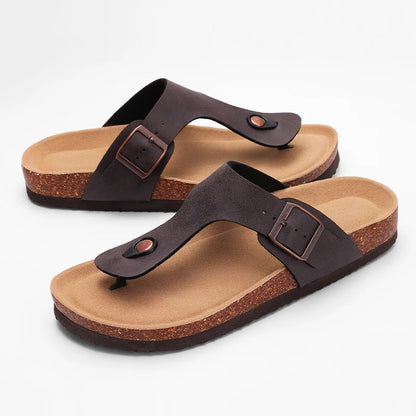 Aloueta Women's Deep Brown Leather Cork Slippers For Daily Strides