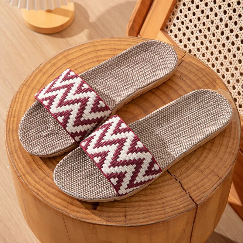 Aloueta Women's Hot Red Straw Singleband Slippers for Daily Comfort
