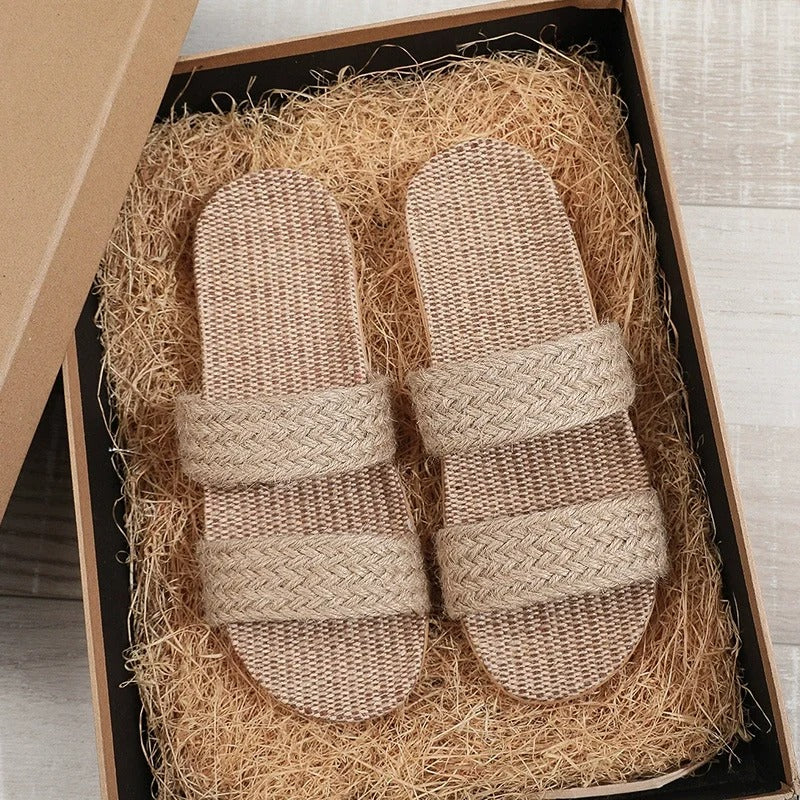 Aloueta Unisex Kaki Straw Doubleband Slippers For Daily Comfort