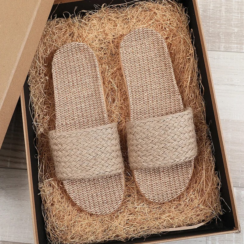 Aloueta Unisex Kaki Straw Singleband Slippers For Daily Comfort
