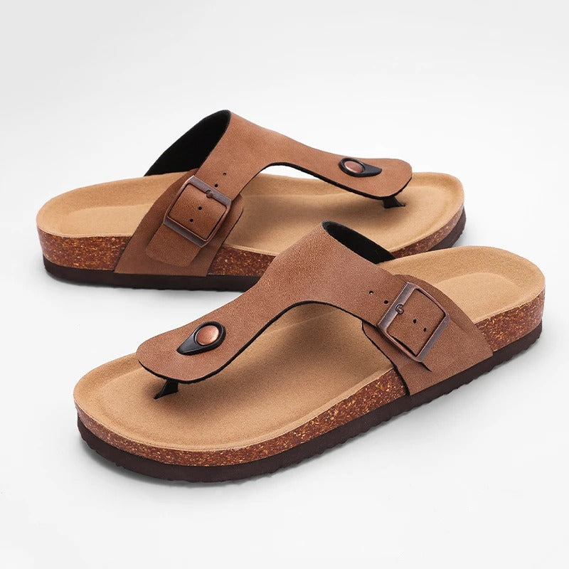 Aloueta Women's Light Brown Leather Cork Slippers For Daily Strides