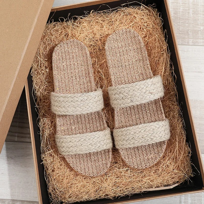 Aloueta Unisex Beige Straw Doubleband Slippers For Daily Comfort