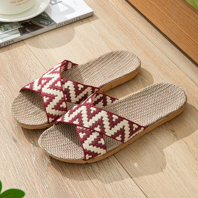Aloueta Women's Hot Red Straw Crossband Slippers for Daily Comfort