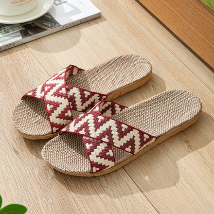 Aloueta Women's Hot Red Straw Crossband Slippers for Daily Comfort