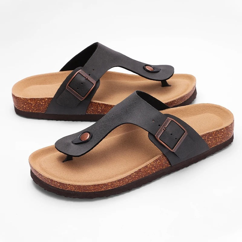 Aloueta Women's Dark Leather Cork Slippers For Daily Strides